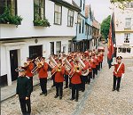 In historic Elm Hill, Norwich, with BM John Gibson - 1985